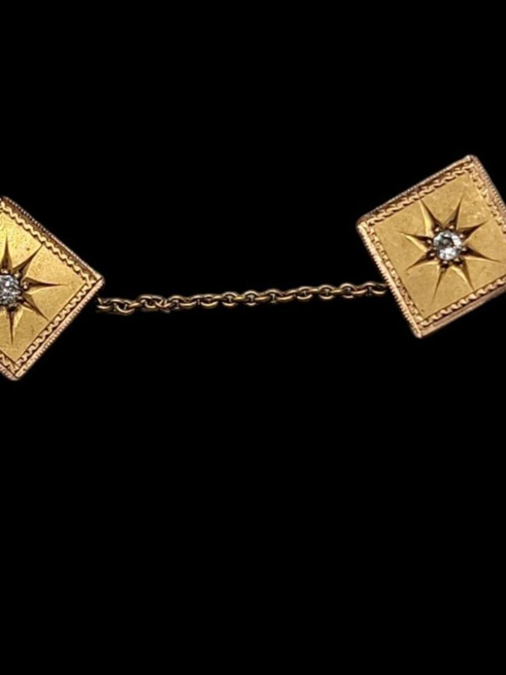 Edwardian Antique Solid Yellow Gold Sweater Clips Rough Diamond Starburst 1.12g - Picture 3 of 9